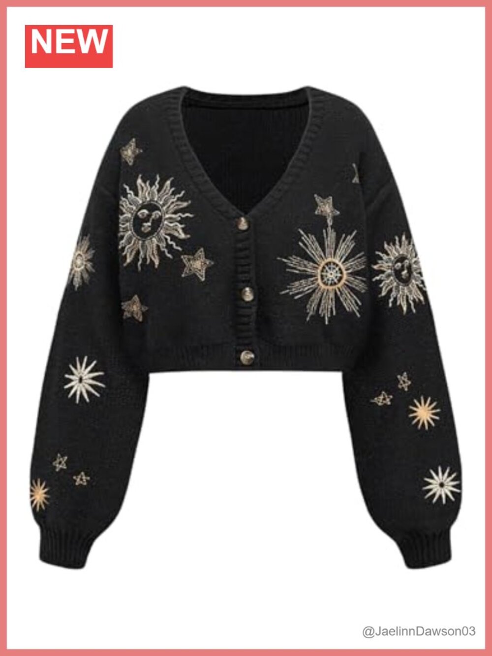 Women's Cropped Cardigan Sweater Moon Star Print Button Down Long Sleeve